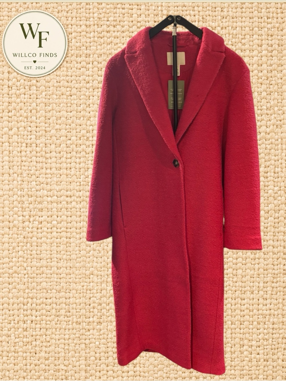 H&M Fuchsia Pink Wool Blend Long Pea Coat XS NWT Single Button